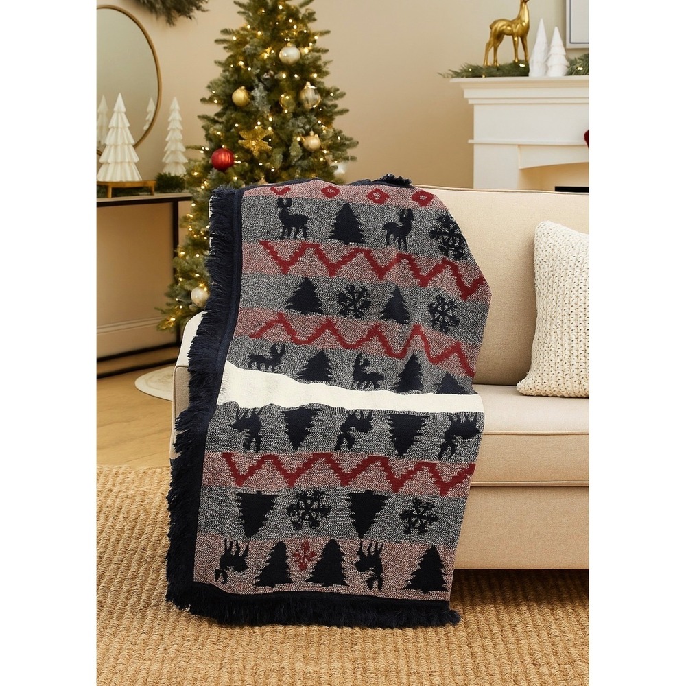 Elav Euro Throw Blanket World Traveler Collection Christmas Reindeer Tree 51x67